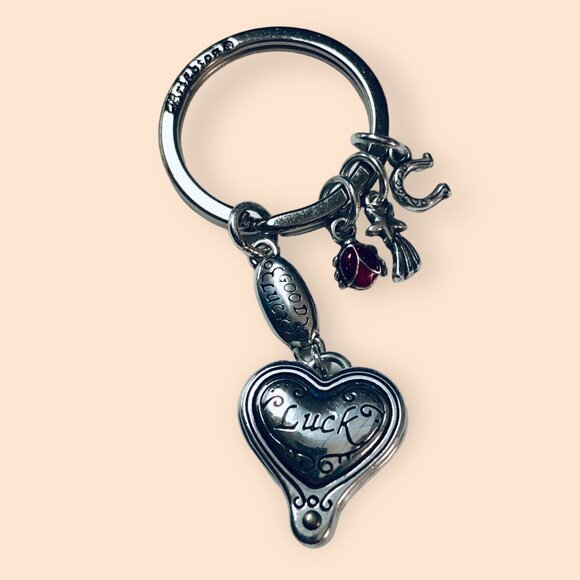 Brighton Silver-Tone Good Luck Heart Keychain Keyring With Charms - Picture 4 of 10